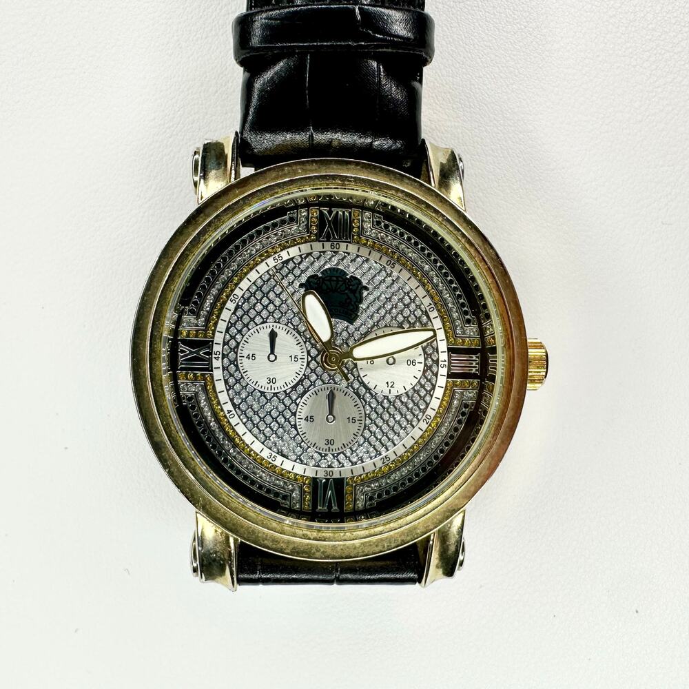 Technolink Chronograph Gold Genuine Diamond Iceberg Bling Leather Watch